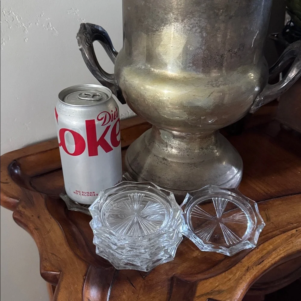 Vintage Barware Coaster Set Reims French Crystal Sunburst Cottagecore